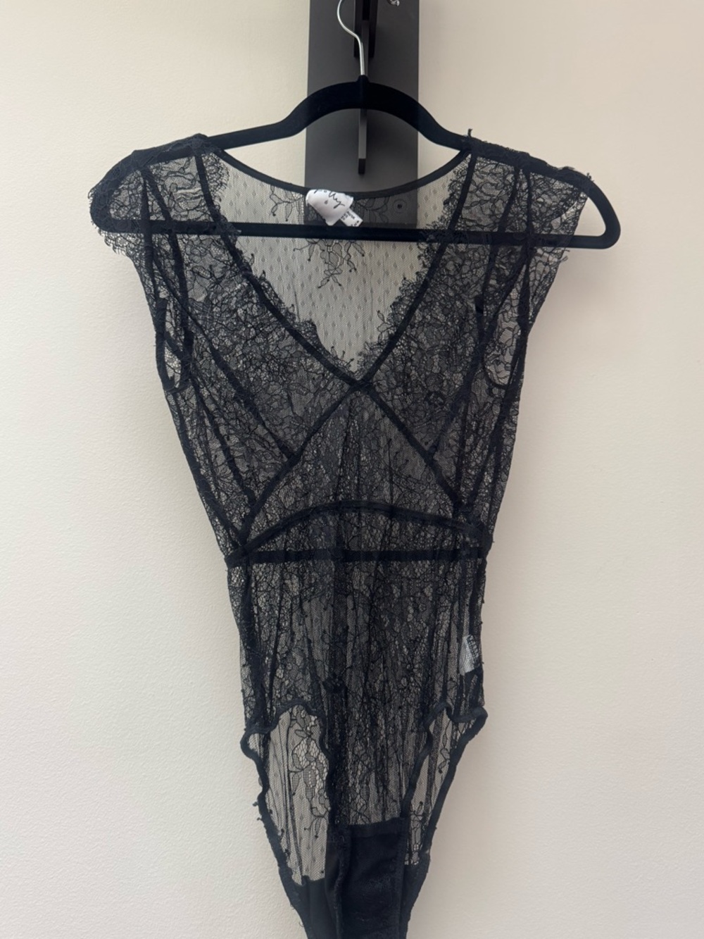 Princess Polly Black Lace Sheer V-Neck Bodysuit